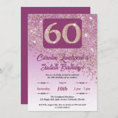 Invitation Falling Rose Gold Parties scintillant 60th Birthda (Devant / Derrière)