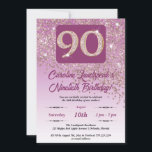 Invitation Falling Rose Gold Parties scintillant 90th Birthda<br><div class="desc">Parties scintillant dorée Rose en chute avec dégradé rose et étoiles brillantes.</div>