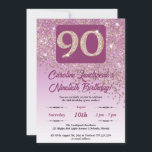 Invitation Falling Rose Gold Parties scintillant 90th Birthda<br><div class="desc">Parties scintillant dorée Rose en chute avec dégradé rose et étoiles brillantes.</div>