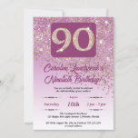 Invitation Falling Rose Gold Parties scintillant 90th Birthda<br><div class="desc">Parties scintillant dorée Rose en chute avec dégradé rose et étoiles brillantes.</div>