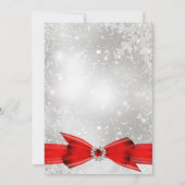Invitation Falling Snow Red White Bow Christmas Party (Dos)