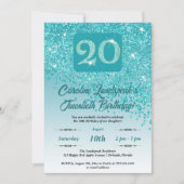 Invitation Falling Turquoise Blue Parties scintillant 20th Bi (Devant)