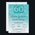 Invitation Falling Turquoise Blue Parties scintillant 60th Bi<br><div class="desc">Parties scintillant Bleue Turquoise Glamour avec dégradé turquoise et étoiles brillantes.</div>
