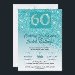 Invitation Falling Turquoise Blue Parties scintillant 60th Bi<br><div class="desc">Parties scintillant Bleue Turquoise Glamour avec dégradé turquoise et étoiles brillantes.</div>