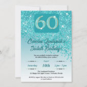 Invitation Falling Turquoise Blue Parties scintillant 60th Bi (Devant)