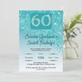 Invitation Falling Turquoise Blue Parties scintillant 60th Bi (Debout devant)