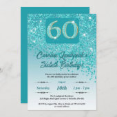 Invitation Falling Turquoise Blue Parties scintillant 60th Bi (Devant / Derrière)
