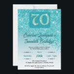 Invitation Falling Turquoise Blue Parties scintillant 70th Bi<br><div class="desc">Parties scintillant Bleue Turquoise Glamour avec dégradé turquoise et étoiles brillantes.</div>