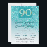 Invitation Falling Turquoise Blue Parties scintillant 90th Bi<br><div class="desc">Parties scintillant Bleue Turquoise Glamour avec dégradé turquoise et étoiles brillantes.</div>