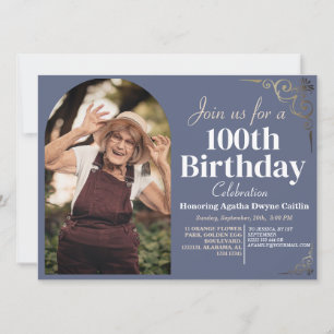 Invitation Famille 100e fête d'anniversaire Simple photo élég