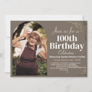 Invitation Famille 100e fête d'anniversaire Simple photo élég