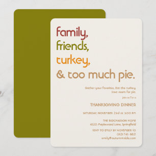 Invitation Famille, Amis, Dinde, Tarte Thanksgiving Moderne