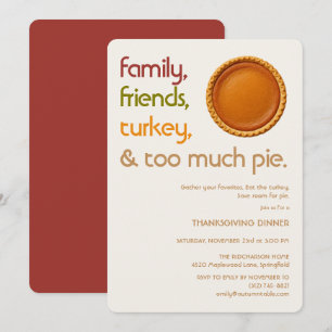 Invitation Famille, Amis, Dinde, Tarte Thanksgiving Moderne