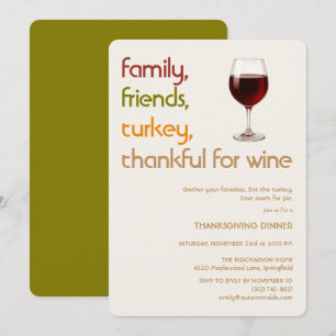 Invitation Famille, amis, dinde, vin Action de grâce moderne