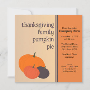 Invitation Famille Citrouille Pie Thanksgiving Dîner Invitati