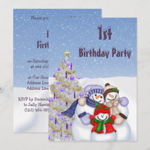 Invitation Famille de Bonhomme de Neige Mignonne & Arbre de N