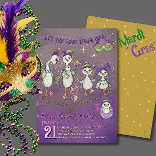 Invitation Famille de l'oie fantaisiste Mardi Gras Violet Jau