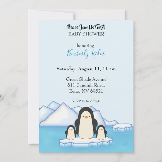 Invitation Famille de manchots  (Devant)