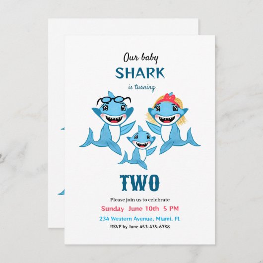 Invitation Famille de requins (Devant / Derrière)