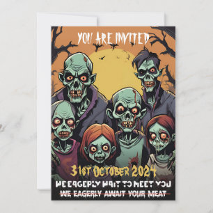 Invitation Famille de zombies drôles et effrayants pour la fê