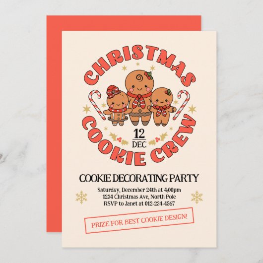 Invitation Famille d'équipage de cookies de Noël (Devant / Derrière)