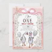 Invitation Famille d'oies soyeux rose & bow 1er anniversaire (Devant)