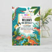 Invitation famille enfants mignons garçons T trois 3 rex 3e a (Debout devant)