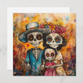 Invitation Famille Joyeuse Dia de los Muertos Fête (Devant / Derrière)
