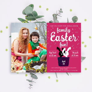 Invitation Famille mignonne Bunny de Pâques Couple Rouge Blan