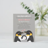 Invitation Famille Penguin De Trois Baby showers Gris (Debout devant)