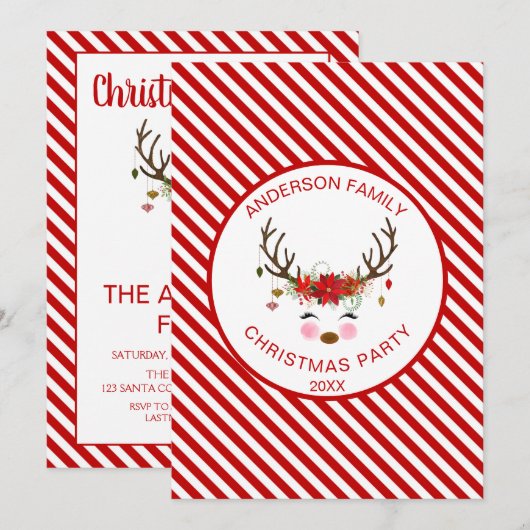 Invitation Famille Reindeer - Fête de Noël d'entreprise (Devant / Derrière)