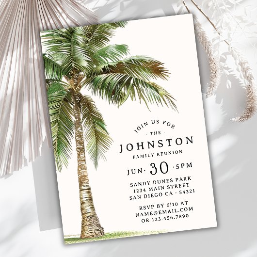 Invitation Famille Réunion aquarelle Palm Tree Beach Party