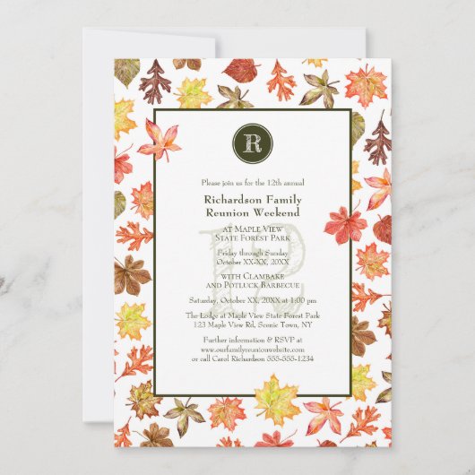 Invitation Famille Réunion camping pique-nique automne monogr (Devant)