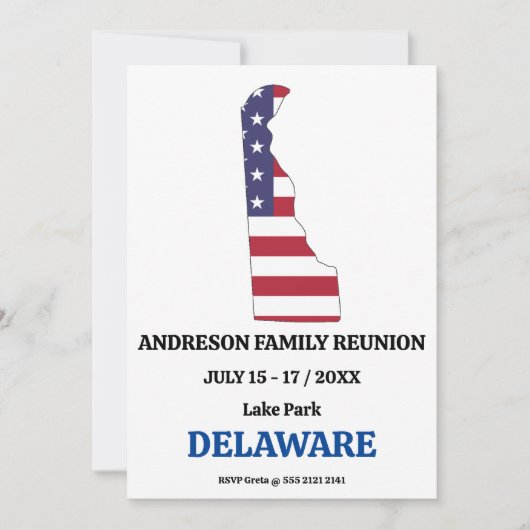 Invitation Famille Réunion 🎉 DELAWARE State Map USA Flag (Devant)