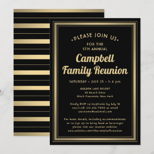 Invitation Famille Réunion Elégante Noir et Or Bordée