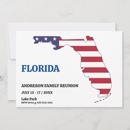 Invitation Famille Réunion 🎉 FLORIDA State Map USA Drapeau (Devant)
