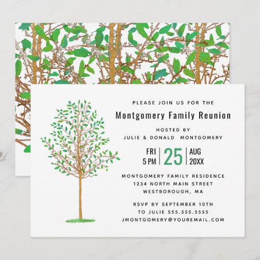 Invitation Famille Réunion Green Tree Aquarelle Moderne (Devant / Derrière)
