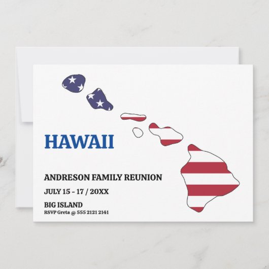 Invitation Famille Réunion 🎉 HAWAII State Map USA Drapeau (Devant)