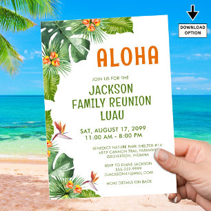 Invitation Famille Réunion Luau Tropical Palm Aloha Aquarelle