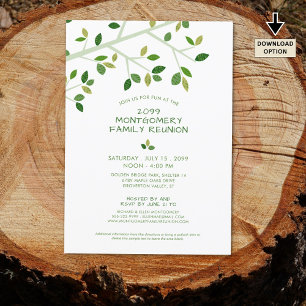 Invitation Famille Réunion minimaliste arbre généalogique ver