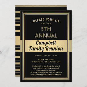 Invitation Famille Reunion Stylé Typographie Noir et Or