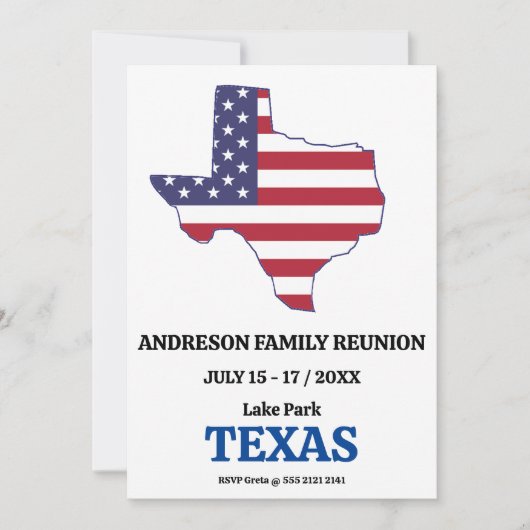 Invitation Famille Réunion 🎉 Texas State Map USA Drapeau (Devant)