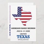 Invitation Famille Réunion 🎉 Texas State Map USA Drapeau (Devant / Derrière)