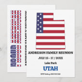 Invitation Famille Réunion 🎉 Utah State Map USA Drapeau (Devant / Derrière)