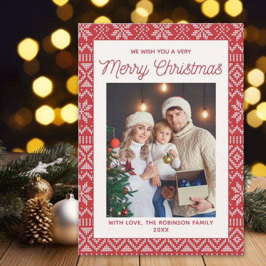 Invitation Family Christmas photo red Christmas background