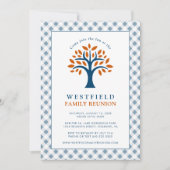 Invitation Family Reunion Blue Check Modern Family Tree (Devant)