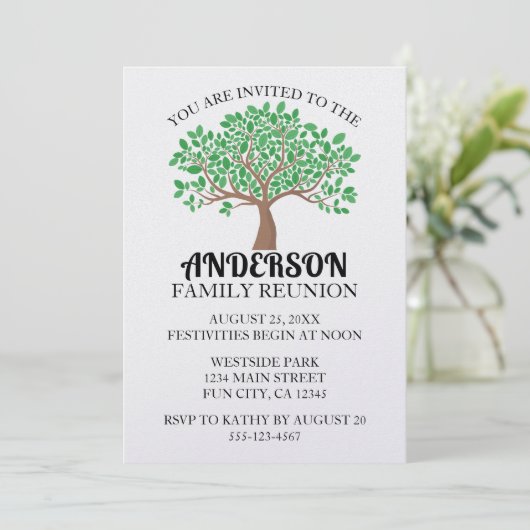 Invitation Family Tree Reunion Green Feuilles (Debout devant)