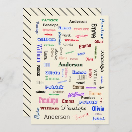 Invitation Family Word Cloud Fab Fun Script personnalisé (Devant / Derrière)