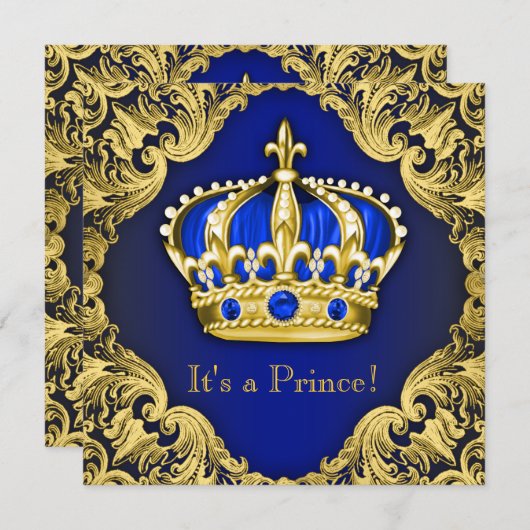 Invitation Fancy Baby shower bleu (Devant / Derrière)