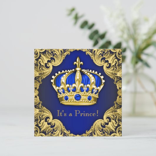 Invitation Fancy Baby shower bleu (Debout devant)
